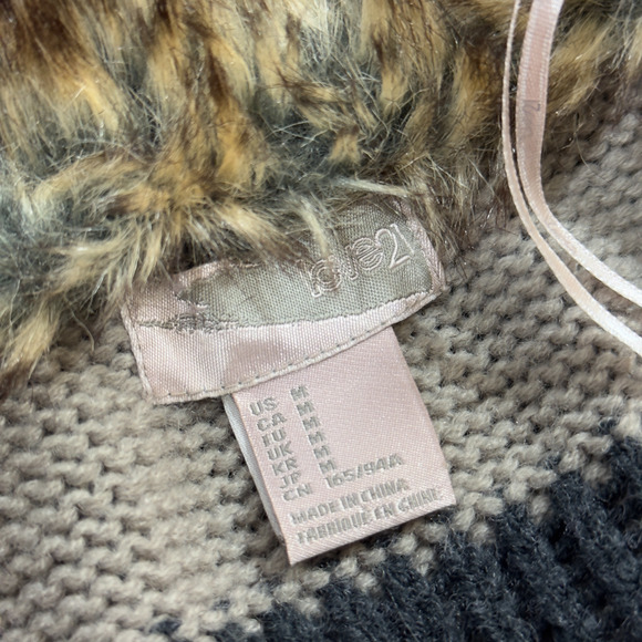 Forever 21 Trimmed Cardigan Women Medium Gray Blue Shawl Collar Faux Fur Sweater - Picture 6 of 8